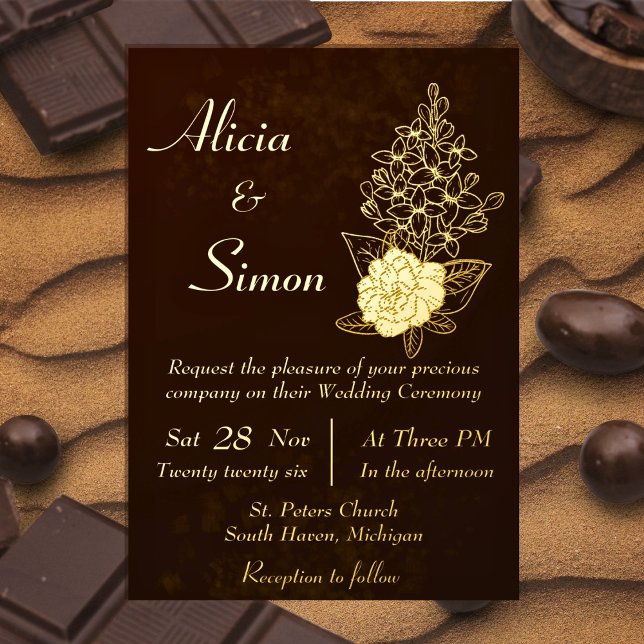 Rich Dark Chocolate Brown Floral Lined Wedding (Creator Uploaded)