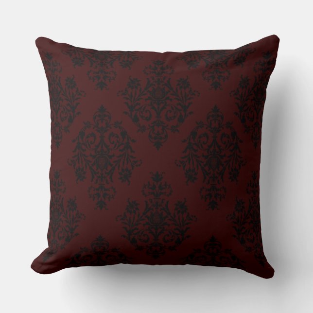 Rich Dark Red Colour Stylish Damask design Throw Pillow (Front)