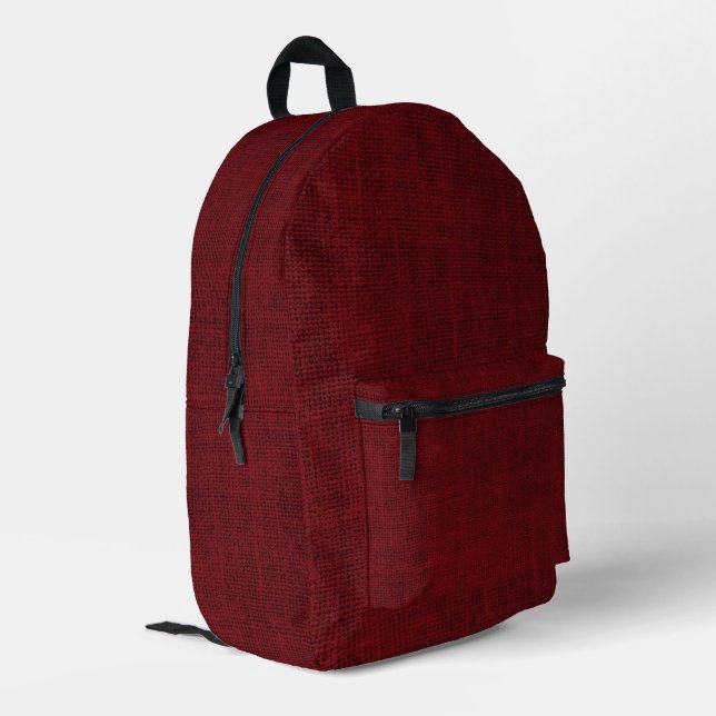 Rich Dark Red Linen Design Printed Backpack (Back Corner Left)