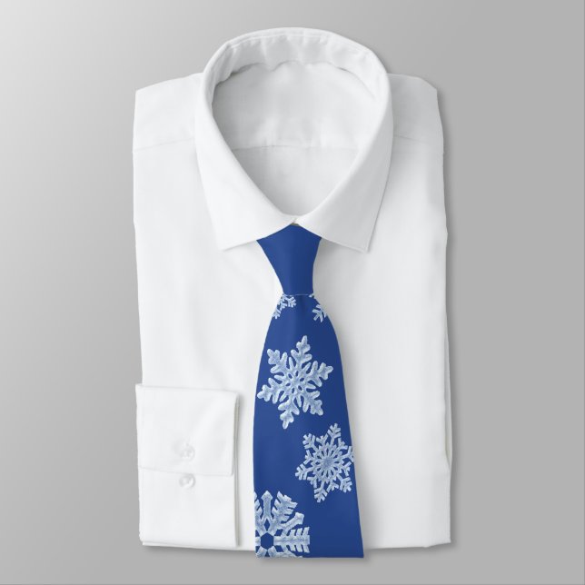 Rich Deep Blue Frozen Winter Snowflakes Christmas Tie (Tied)