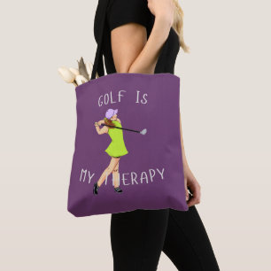 Rich Deep Plum 'Golf Is My Therapy' Playful Gift  Tote Bag