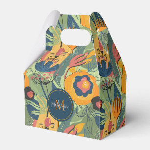 Rich earth tones exotic flowers pattern, monogram favor box