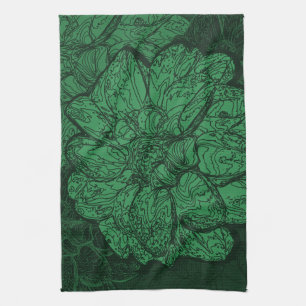 Rich Emerald Green Floral Pattern Kitchen Towel
