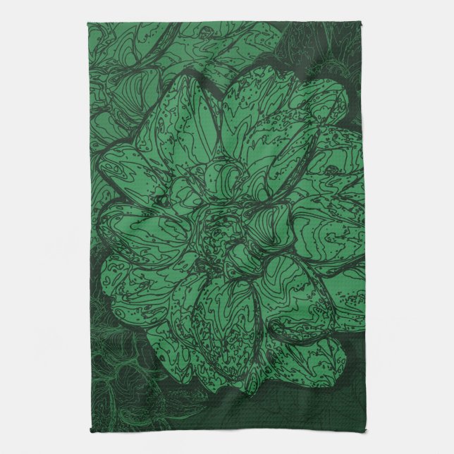 Rich Emerald Green Floral Pattern Kitchen Towel (Vertical)