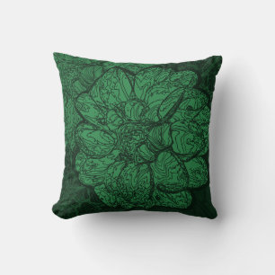 Rich Emerald Green Floral Pattern Throw Pillow
