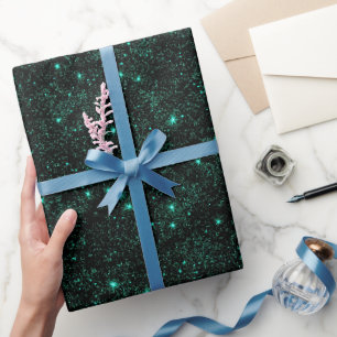 Rich Emerald Green Metallic Black Glitter Pattern Wrapping Paper