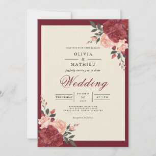 Rich Floral Crimson Romance Wedding Invitation