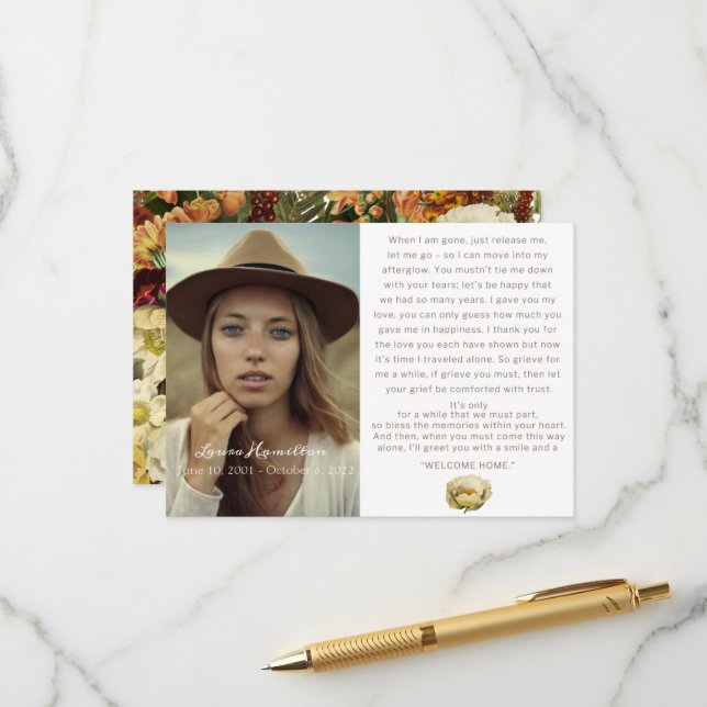 Rich Floral Funeral Memorial Remembrance Sympathy  Enclosure Card (Front/Back In Situ)