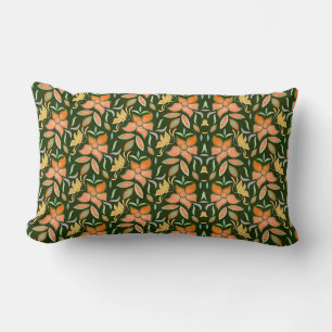 Rich Floral Pattern: Peach Flowers and Green Leave Lumbar Pillow