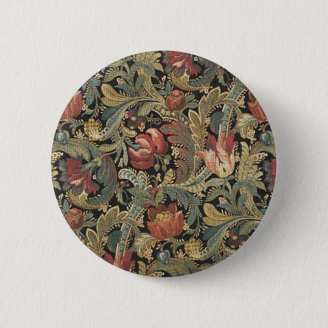 Rich Floral Tapestry Brocade Antique Classic 2 Inch Round Button (Front)