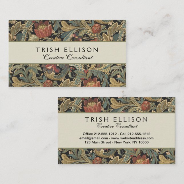 Rich Floral Tapestry Brocade Antique Classic Business Card (Front/Back)