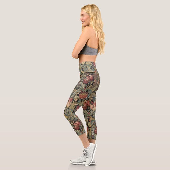 Rich Floral Tapestry Brocade Antique Classic Capri Leggings (Left)