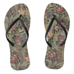Rich Floral Tapestry Brocade Antique Classic Flip Flops