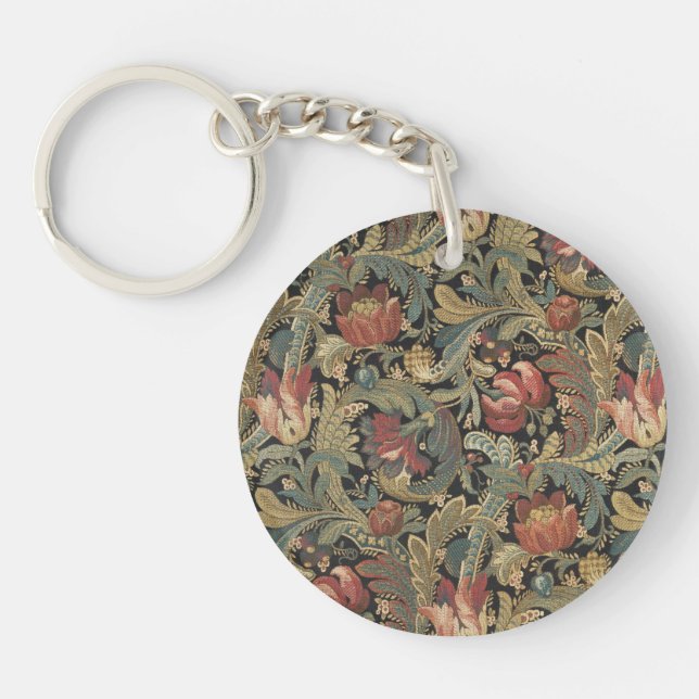 Rich Floral Tapestry Brocade Antique Classic Keychain (Front)