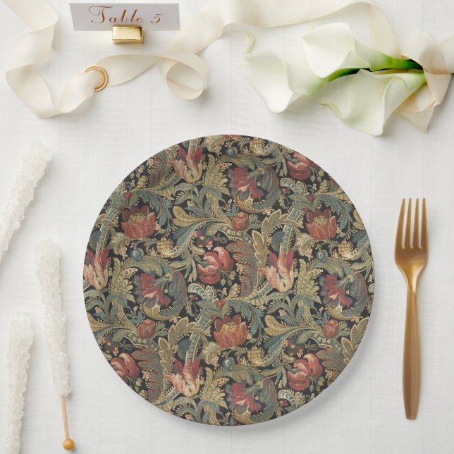 Rich Floral Tapestry Brocade Antique Classic Paper Plate (Wedding)
