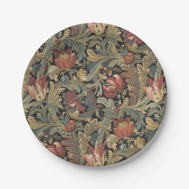 Rich Floral Tapestry Brocade Antique Classic Paper Plate (Front)