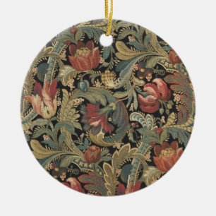 Rich Floral Tapestry Brocade Antique Victorian Ceramic Ornament