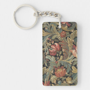 Rich Floral Tapestry Brocade Antique Victorian Keychain