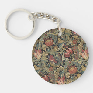 Rich Floral Tapestry Brocade Antique Victorian Keychain