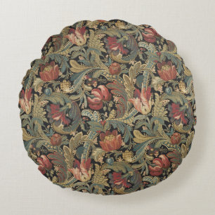 Rich Floral Tapestry Brocade Antique Victorian Round Pillow