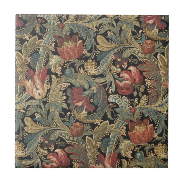 Rich Floral Tapestry Brocade Antique Victorian Tile (Front)