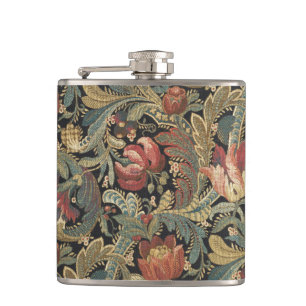 Rich Floral Tapestry Brocade Damask Hip Flask