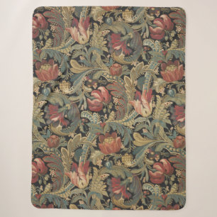 Rich Floral Tapestry Brocade Damask Sherpa Blanket