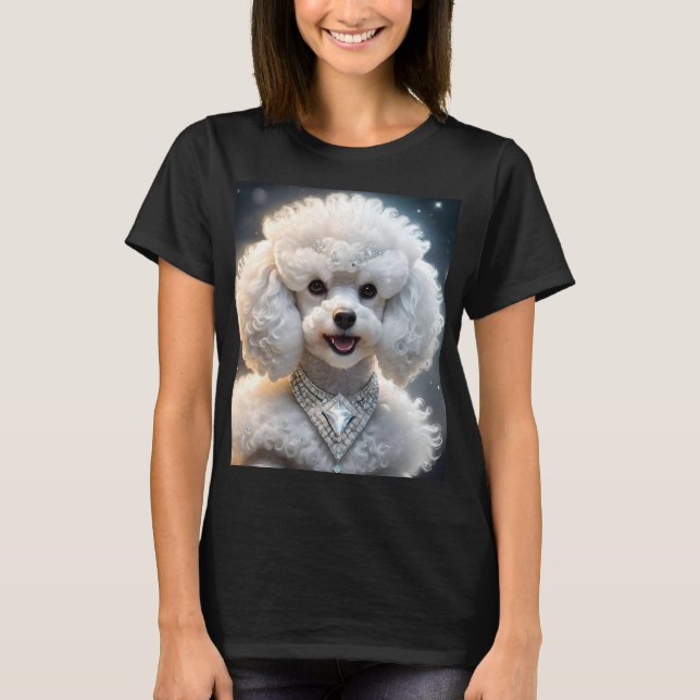 Rich Fluffy Poodle Wearing A Diamond Collar, T-Shirt (Front)
