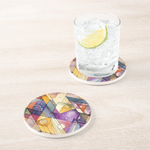 Rich Geometric Mosaic Stained Glass Watercolor Coaster