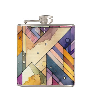 Rich Geometric Mosaic Stained Glass Watercolor Hip Flask