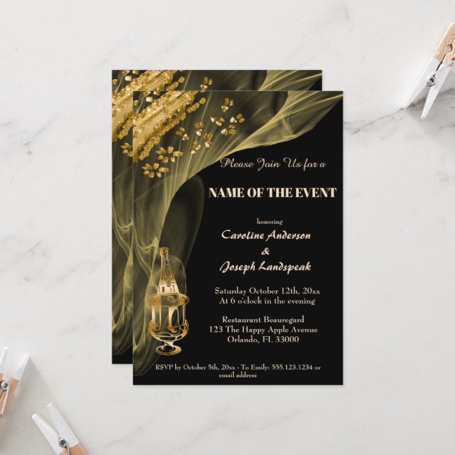 Rich Gold Nuggets with Champagne in Ice-Bucket Inv Invitation (Front/Back In Situ)