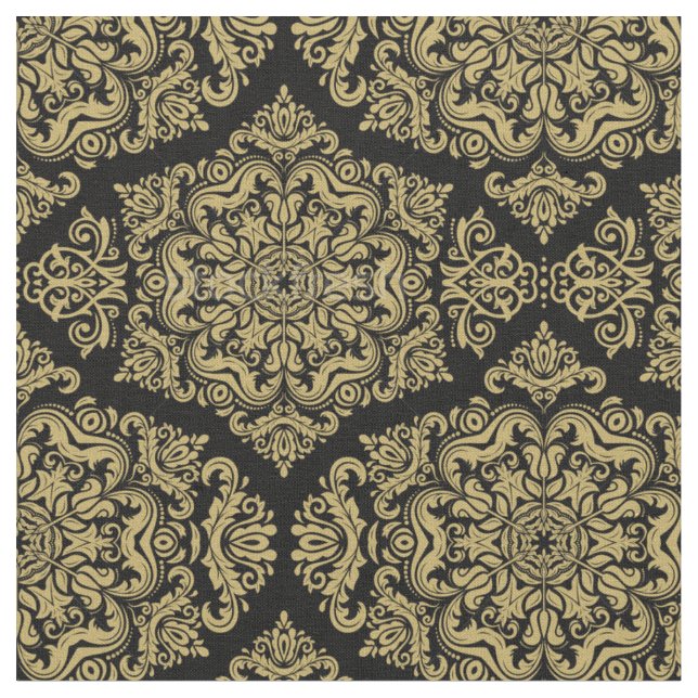 Rich Gold on Black Damask Fabric (Close Up)