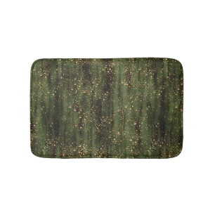 Rich Green and Gold Abstract Sparkle Pattern Bath Mat