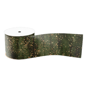 Rich Green and Gold Abstract Sparkle Pattern Grosgrain Ribbon
