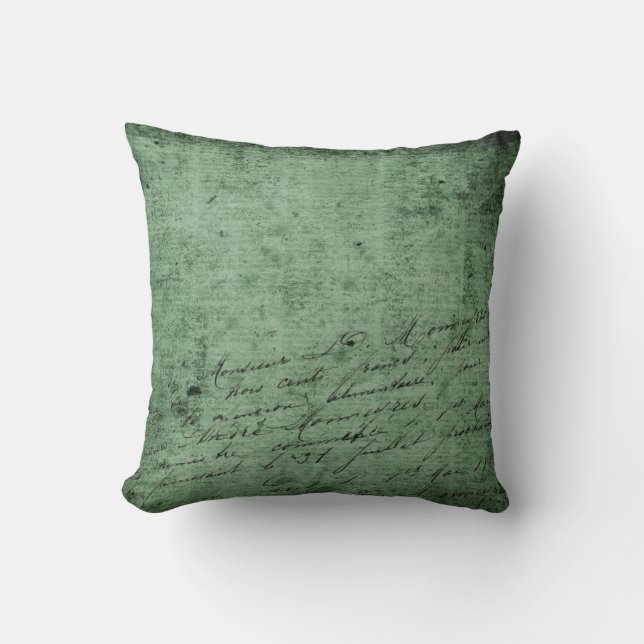 Rich Green Background Antique Style Script         Throw Pillow (Front)