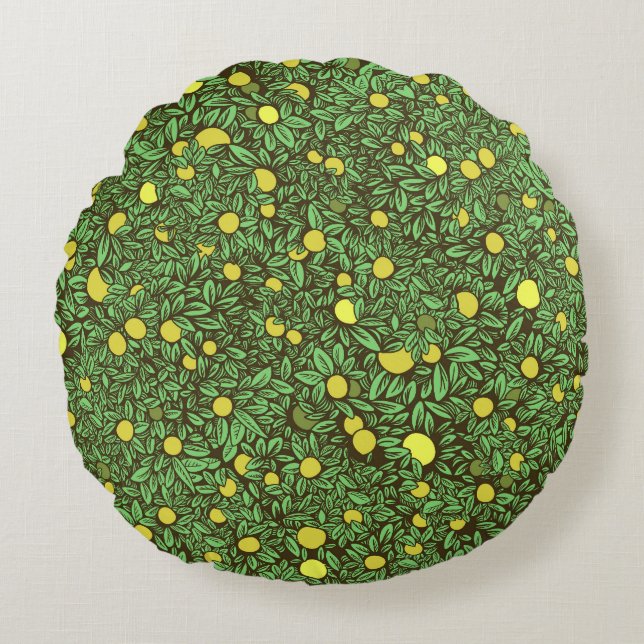 Rich Green Fruit Garden Trees Round Pillow (Front)
