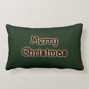 Rich Green Glow Merry Christmas Lumbar Pillow