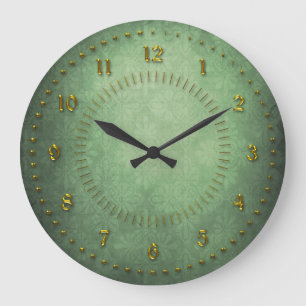 Rich Green Grunge Numbered Large Clock