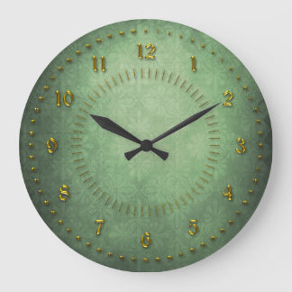 Rich Green Grunge Numbered Large Clock