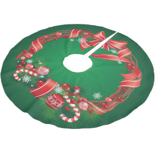 Rich Green Ombre  with Christmas Wreath Brushed Polyester Tree Skirt