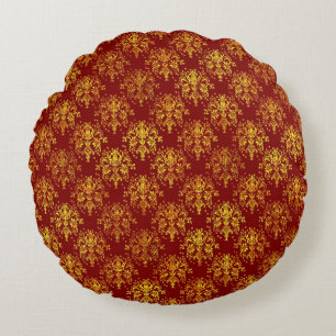 Rich Holiday Damask Round Pillow