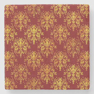 Rich Holiday Damask Stone Coaster