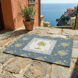 Rich Italian Riviera Blue Lemon Tree Tile Pattern  Doormat