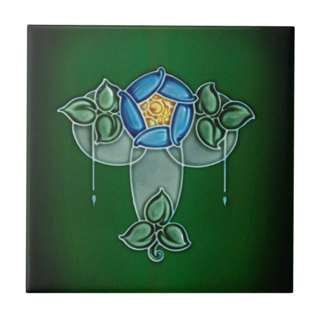 Rich Jewel Tone Art Nouveau Mackintosh Rose Repro Tile (Front)