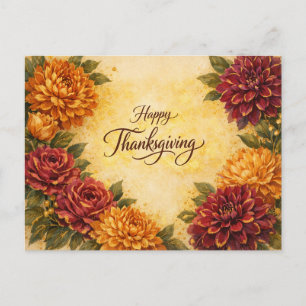 Rich Jewel Tone Autumn Thanksgiving Floral Design Holiday Postcard