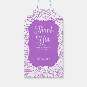 Rich Lilac White Flora Girl Birthday Thank You Gift Tags