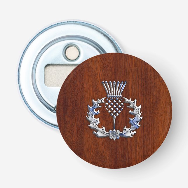 Rich Mahogany Wood Scottish Thistle Print Bottle Opener (Front)