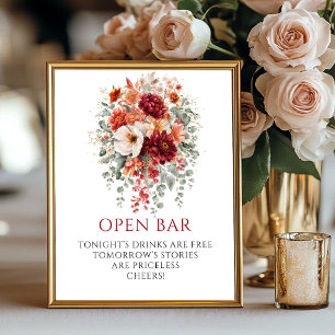 Rich Marsala Autumn Floral Open Bar 8x10 Sign