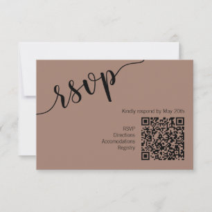 Rich Mocha Black Love Script Minimalist Wedding RSVP Card