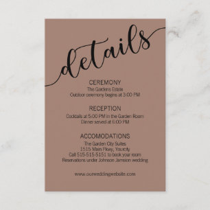 Rich Mocha Black Script Wedding Details Enclosure Card